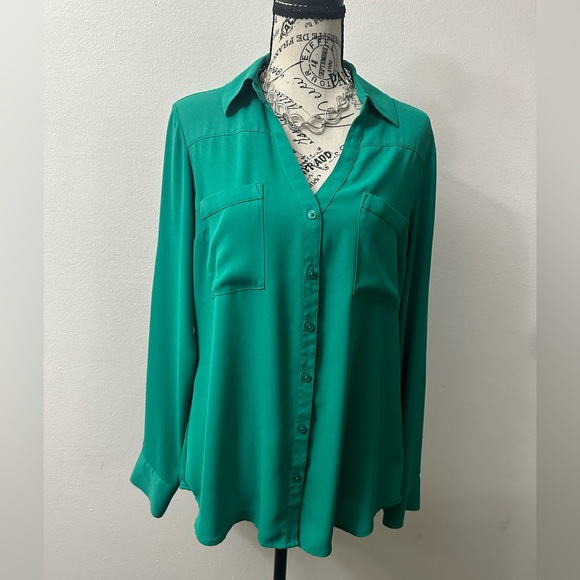 Express Tops - Express “The Portofino” Emerald Green Women's Button-Up Shirt.